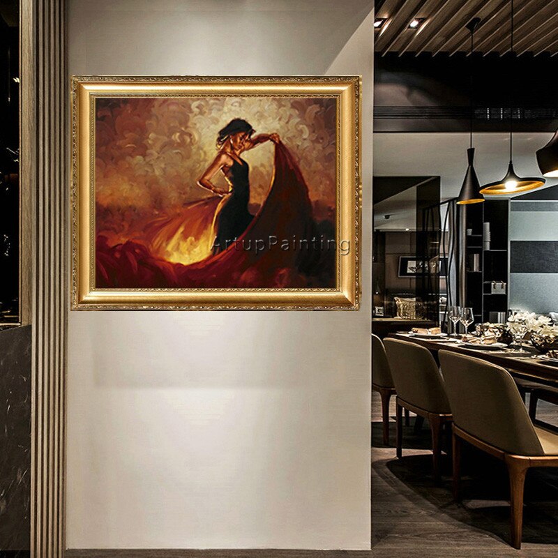 Pintura al &oacute;leo de bailarina flamenca espa&ntilde;ola, decoraci&oacute;n de caudros, mujer latina, lienzo de alta calidad, pintada a mano, pintura latina 13