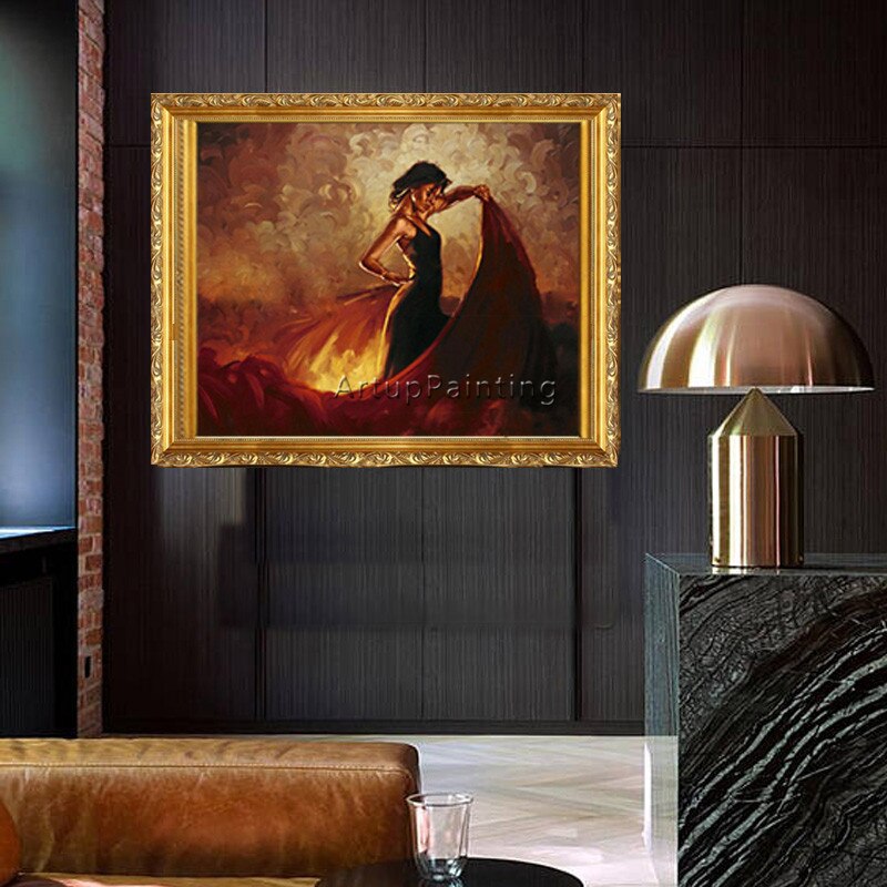 Pintura al &oacute;leo de bailarina flamenca espa&ntilde;ola, decoraci&oacute;n de caudros, mujer latina, lienzo de alta calidad, pintada a mano, pintura latina 13