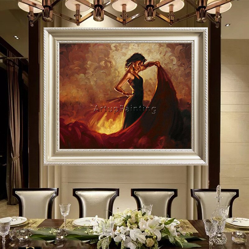 Pintura al &oacute;leo de bailarina flamenca espa&ntilde;ola, decoraci&oacute;n de caudros, mujer latina, lienzo de alta calidad, pintada a mano, pintura latina 13