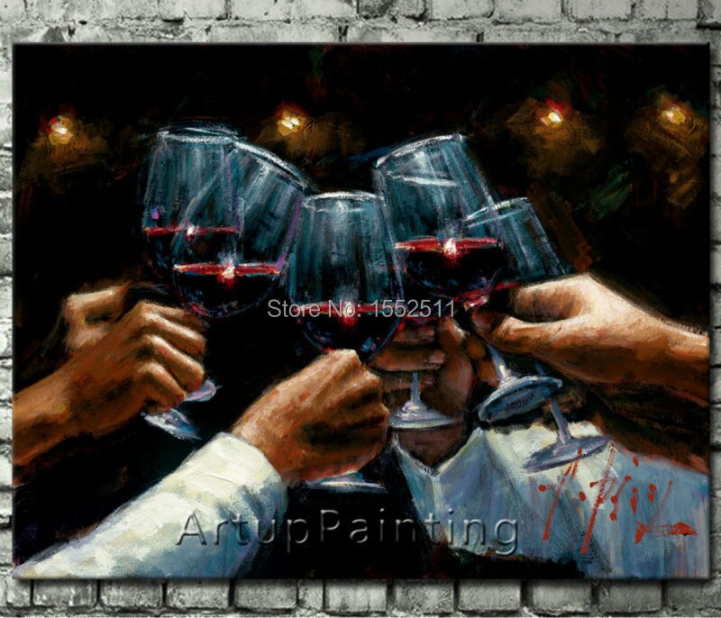 Vasos de vino tinto de celebraci&oacute;n para una vida mejor, pintura al &oacute;leo sobre lienzo, alta calidad, pintados a mano