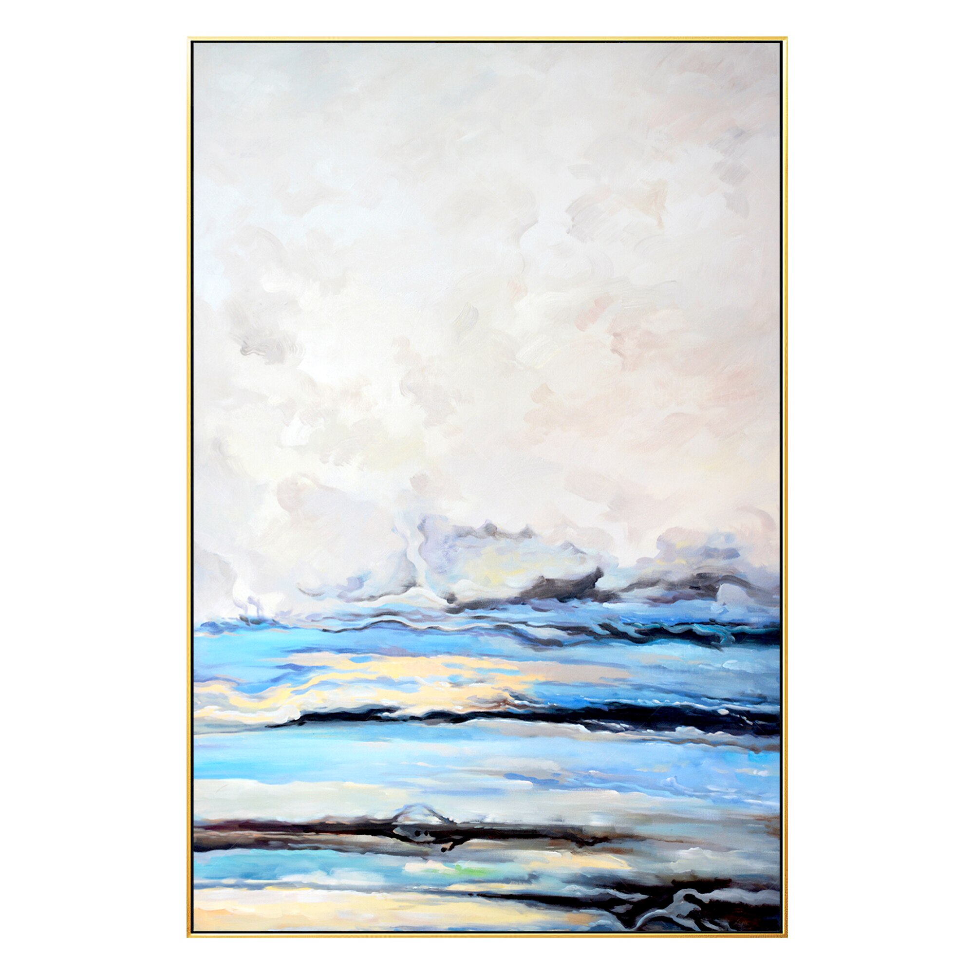 Pintura Original abstracta sobre lienzo, pintura de paisaje, sala de estar, dormitorio, arte de pared enmarcado moderno, cielo azul, Nube Blanca