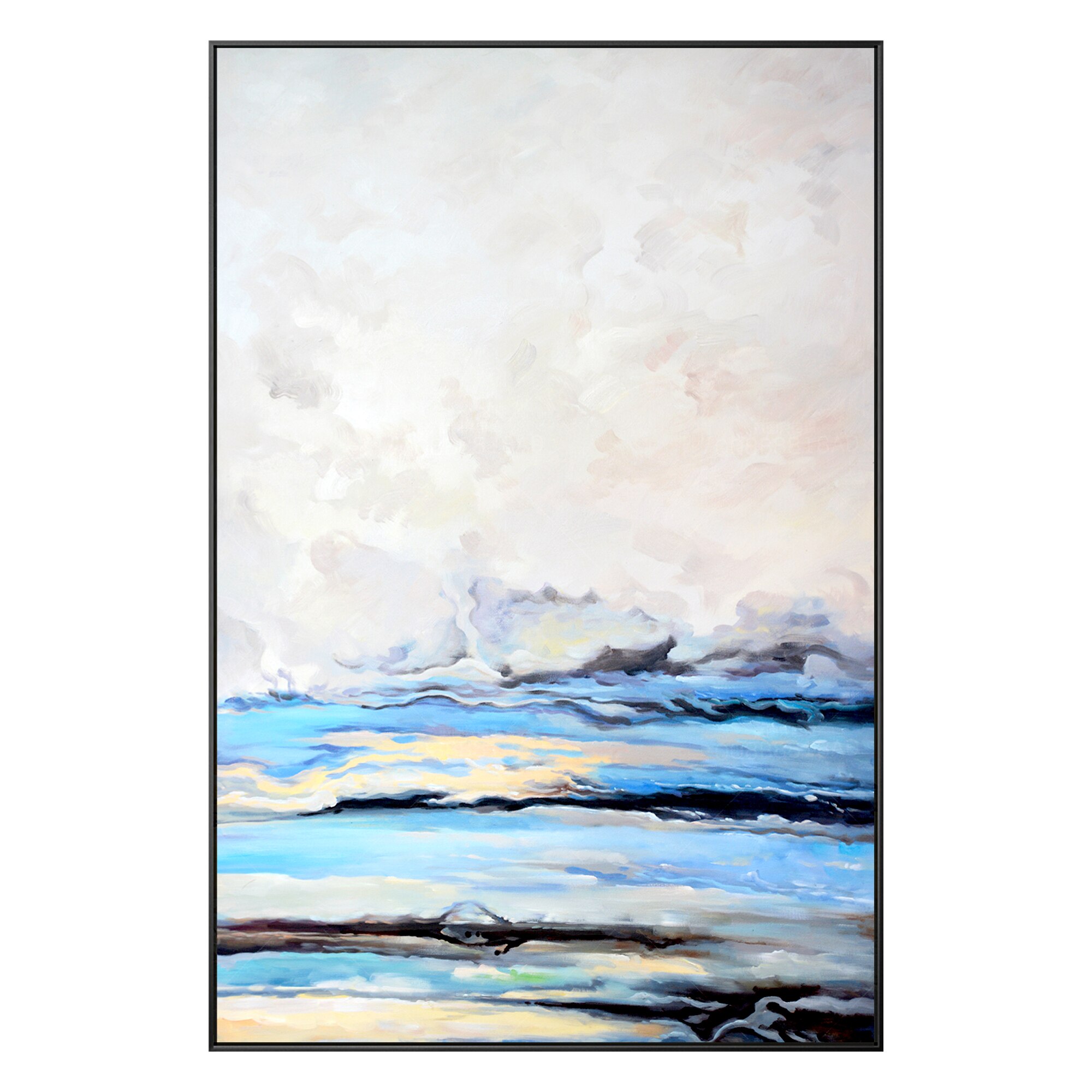 Pintura Original abstracta sobre lienzo, pintura de paisaje, sala de estar, dormitorio, arte de pared enmarcado moderno, cielo azul, Nube Blanca