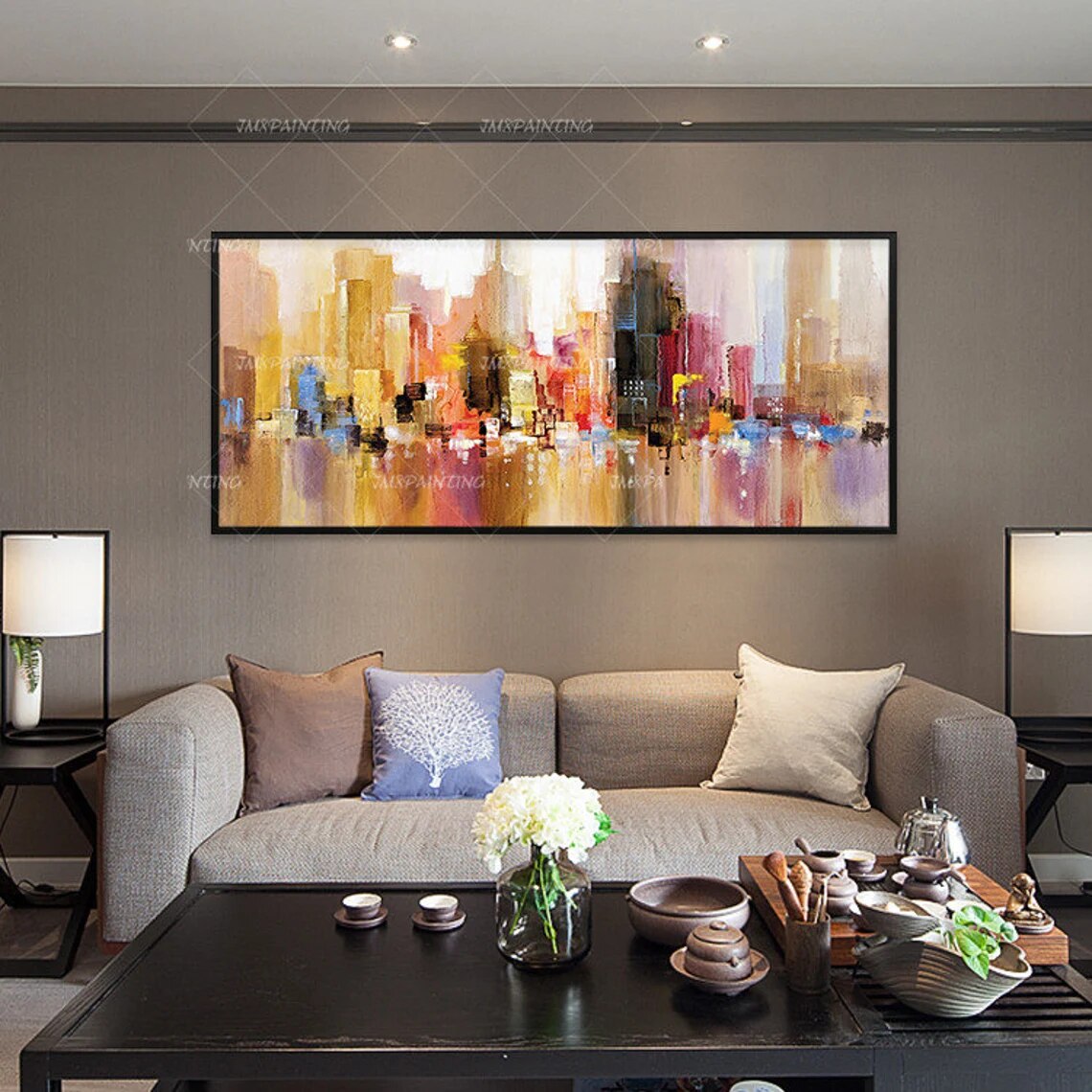 Pintura abstracta al óleo pintada a mano Original del paisaje urbano del Skyline de Nueva York, pinturas sobre lienzo Pintura abstracta al óleo pintada a mano Original del paisaje urbano del Skyline de Nueva York, pinturas sobre lienzo
