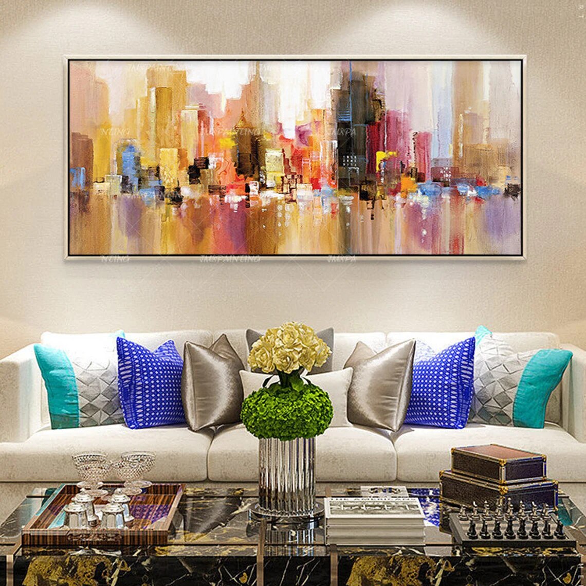 Pintura abstracta al óleo pintada a mano Original del paisaje urbano del Skyline de Nueva York, pinturas sobre lienzo Pintura abstracta al óleo pintada a mano Original del paisaje urbano del Skyline de Nueva York, pinturas sobre lienzo