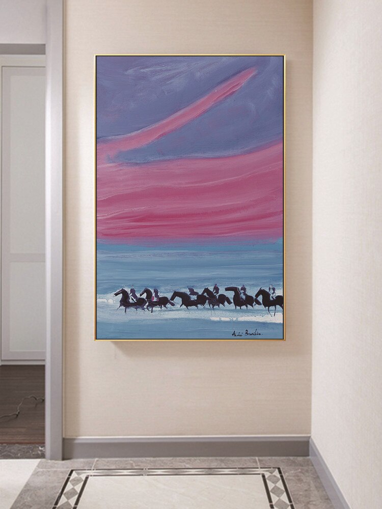 Pintura al &oacute;leo abstracta moderna pintada a mano sobre lienzo, imagen art&iacute;stica de pared rosa, azul y gris para decoraci&oacute;n del hogar de la sala de estar