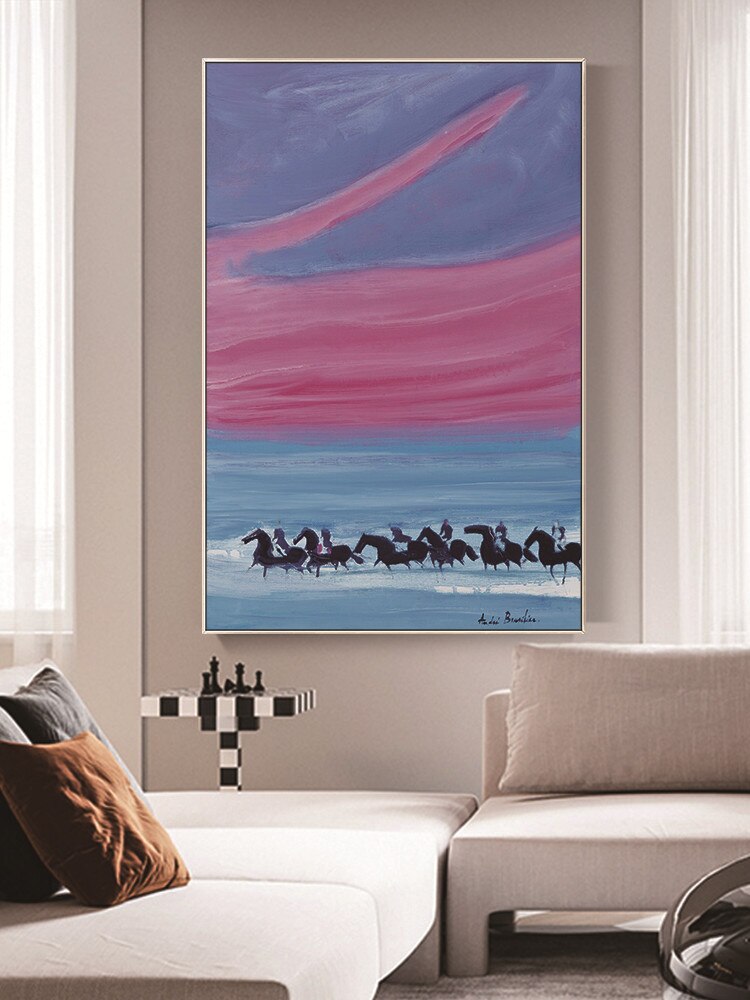 Pintura al &oacute;leo abstracta moderna pintada a mano sobre lienzo, imagen art&iacute;stica de pared rosa, azul y gris para decoraci&oacute;n del hogar de la sala de estar