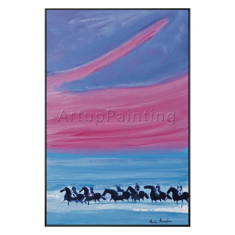 Pintura al &oacute;leo abstracta moderna pintada a mano sobre lienzo, imagen art&iacute;stica de pared rosa, azul y gris para decoraci&oacute;n del hogar de la sala de estar