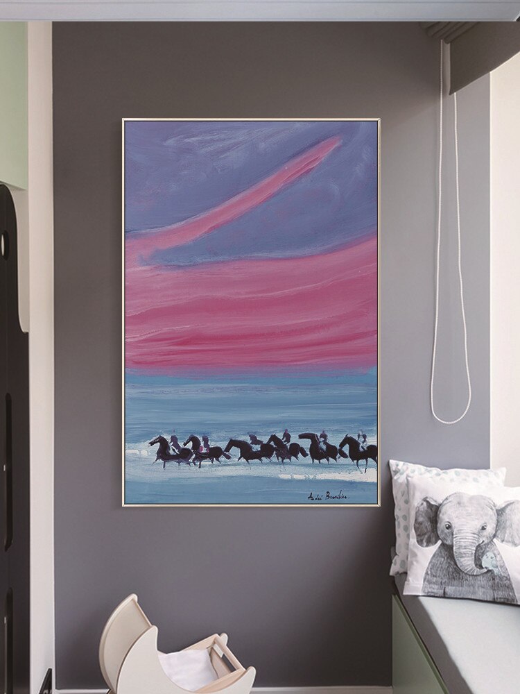 Pintura al &oacute;leo abstracta moderna pintada a mano sobre lienzo, imagen art&iacute;stica de pared rosa, azul y gris para decoraci&oacute;n del hogar de la sala de estar