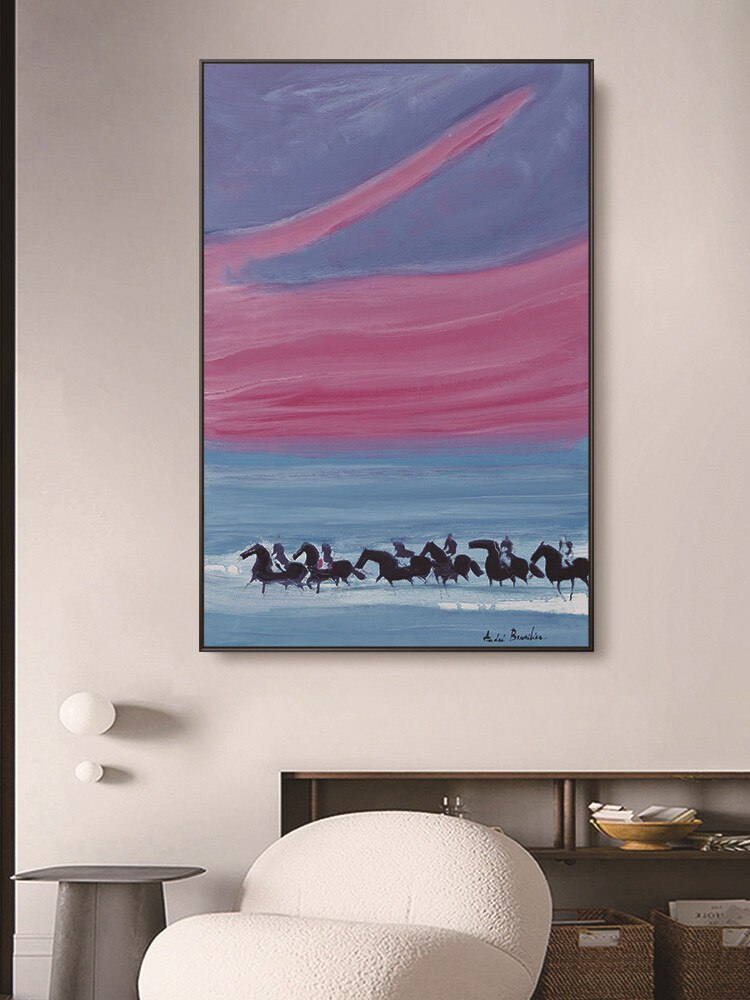 Pintura al &oacute;leo abstracta moderna pintada a mano sobre lienzo, imagen art&iacute;stica de pared rosa, azul y gris para decoraci&oacute;n del hogar de la sala de estar