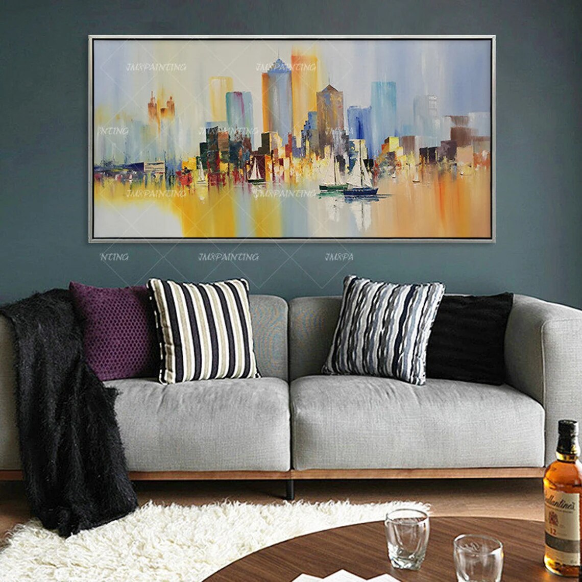 Pintado a mano Original, paisaje urbano de Nueva York, pintura Original, pinturas abstractas al óleo sobre lienzo Pintado a mano Original, paisaje urbano de Nueva York, pintura Original, pinturas abstractas al óleo sobre lienzo