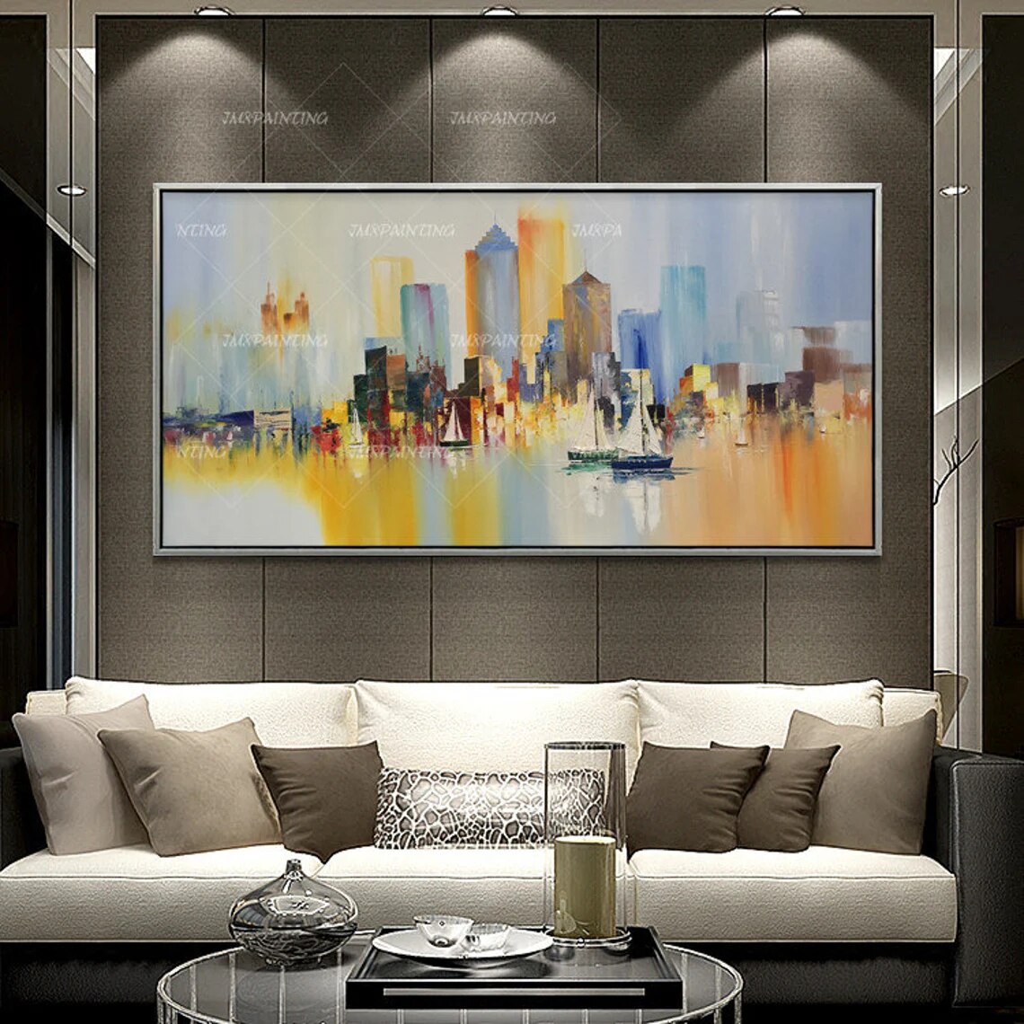 Pintado a mano Original, paisaje urbano de Nueva York, pintura Original, pinturas abstractas al óleo sobre lienzo Pintado a mano Original, paisaje urbano de Nueva York, pintura Original, pinturas abstractas al óleo sobre lienzo