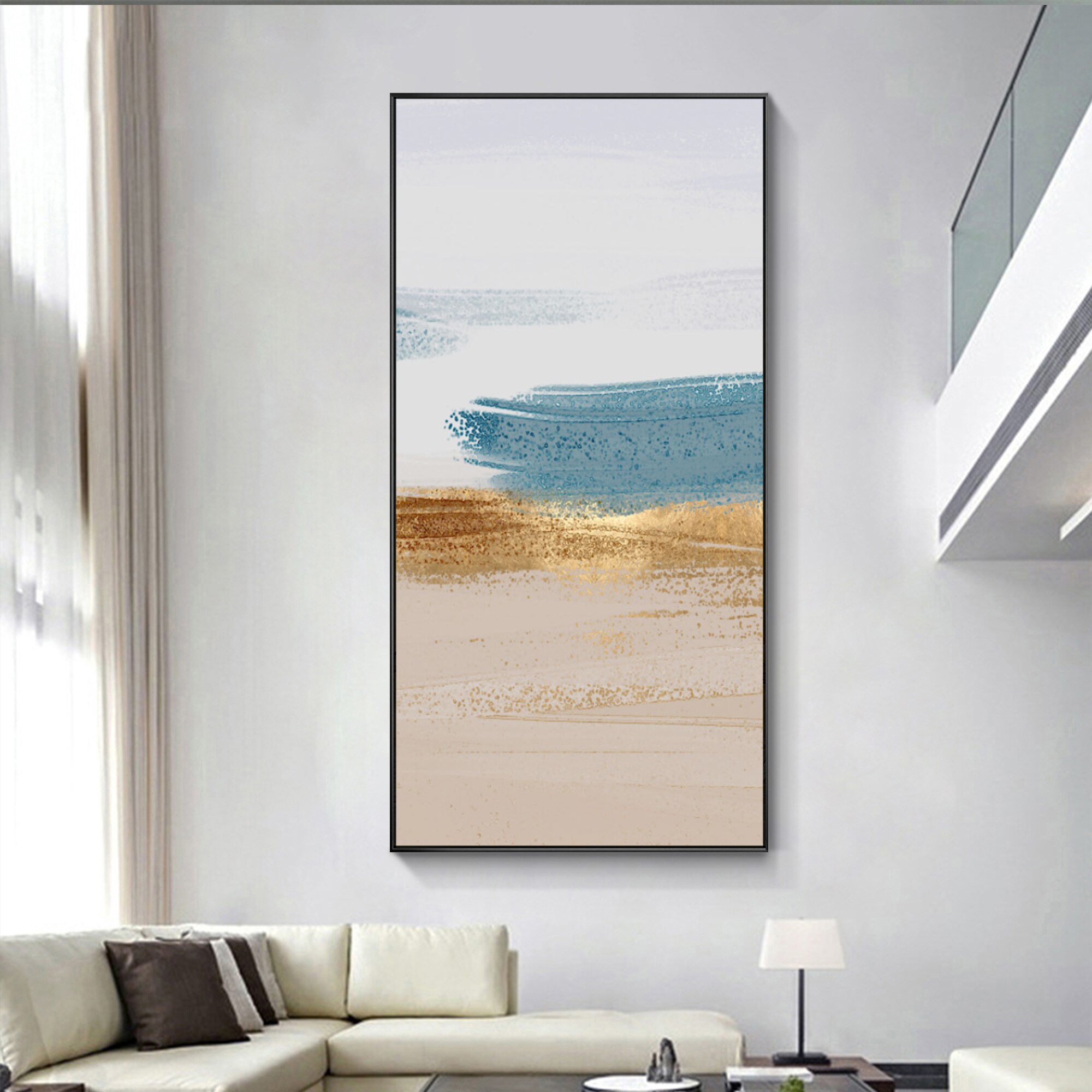 Arte Abstracto de hojas doradas para decoraci&oacute;n del hogar, lienzo de paisaje marino, lienzo hecho a mano, pintura al &oacute;leo acr&iacute;lica, P&oacute;ster Art&iacute;stico de pared grande