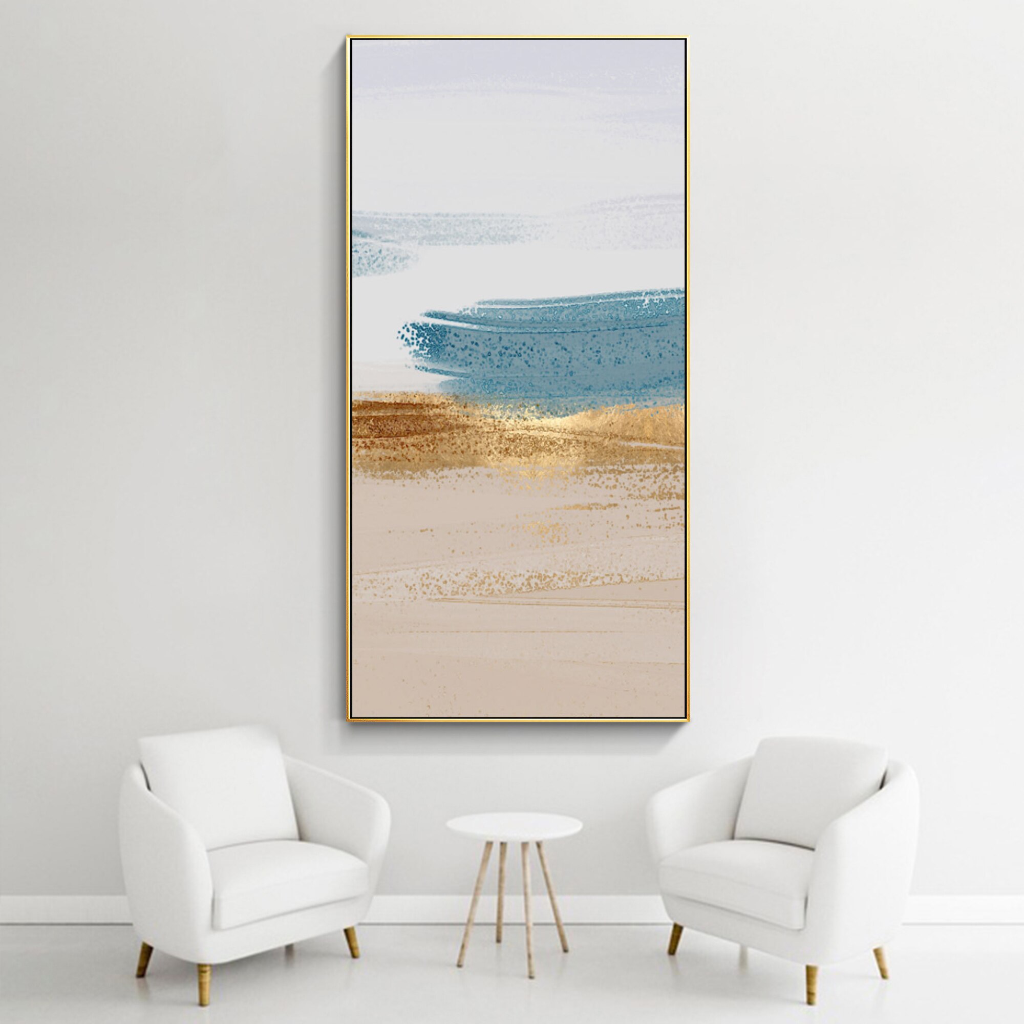 Arte Abstracto de hojas doradas para decoraci&oacute;n del hogar, lienzo de paisaje marino, lienzo hecho a mano, pintura al &oacute;leo acr&iacute;lica, P&oacute;ster Art&iacute;stico de pared grande