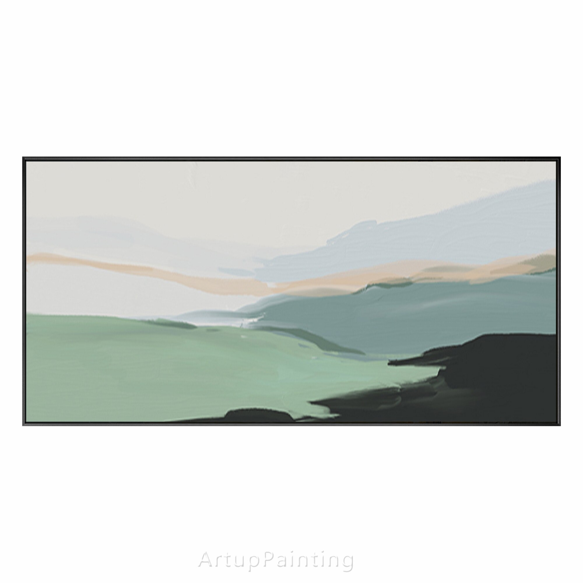 Arte Abstracto Extra grande, lienzo de paisaje de monta&ntilde;a verde, pintura al &oacute;leo minimalista hecha a mano, arte de pared acr&iacute;lico, decoraci&oacute;n de p&oacute;ster, quadros