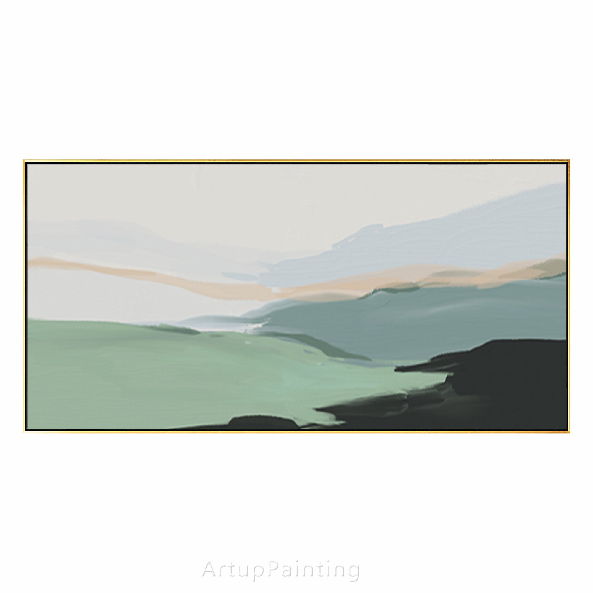 Arte Abstracto Extra grande, lienzo de paisaje de monta&ntilde;a verde, pintura al &oacute;leo minimalista hecha a mano, arte de pared acr&iacute;lico, decoraci&oacute;n de p&oacute;ster, quadros