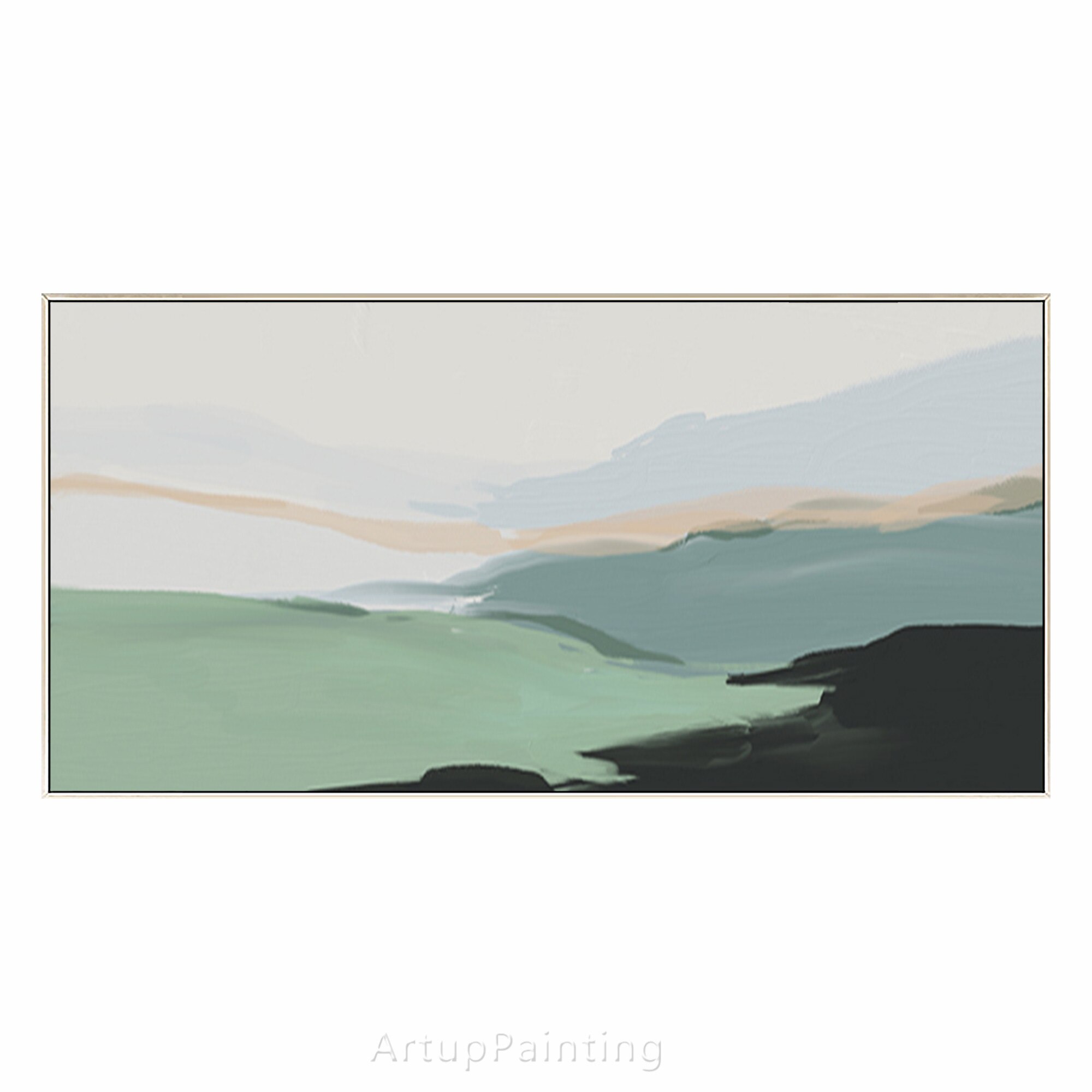 Arte Abstracto Extra grande, lienzo de paisaje de monta&ntilde;a verde, pintura al &oacute;leo minimalista hecha a mano, arte de pared acr&iacute;lico, decoraci&oacute;n de p&oacute;ster, quadros