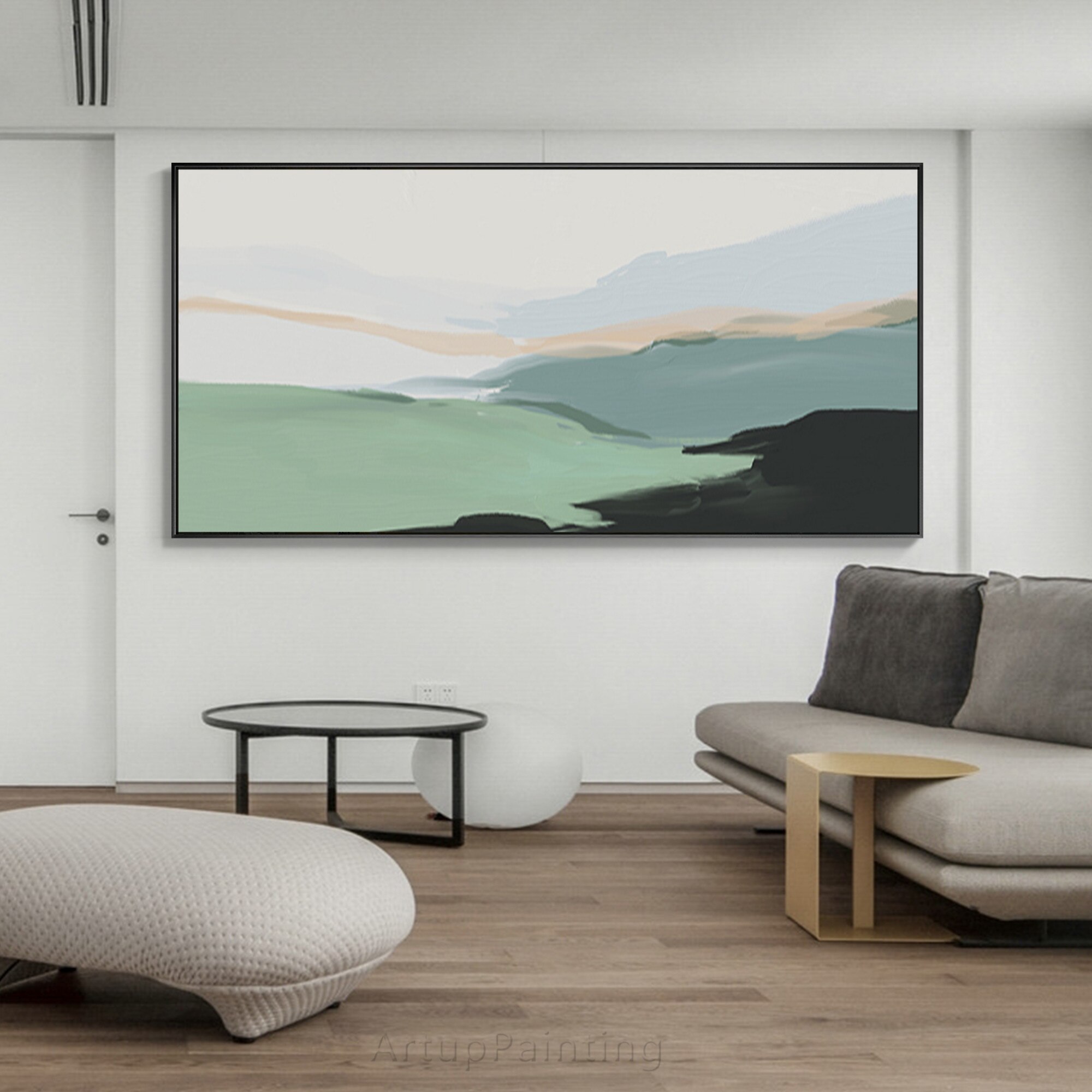 Arte Abstracto Extra grande, lienzo de paisaje de monta&ntilde;a verde, pintura al &oacute;leo minimalista hecha a mano, arte de pared acr&iacute;lico, decoraci&oacute;n de p&oacute;ster, quadros