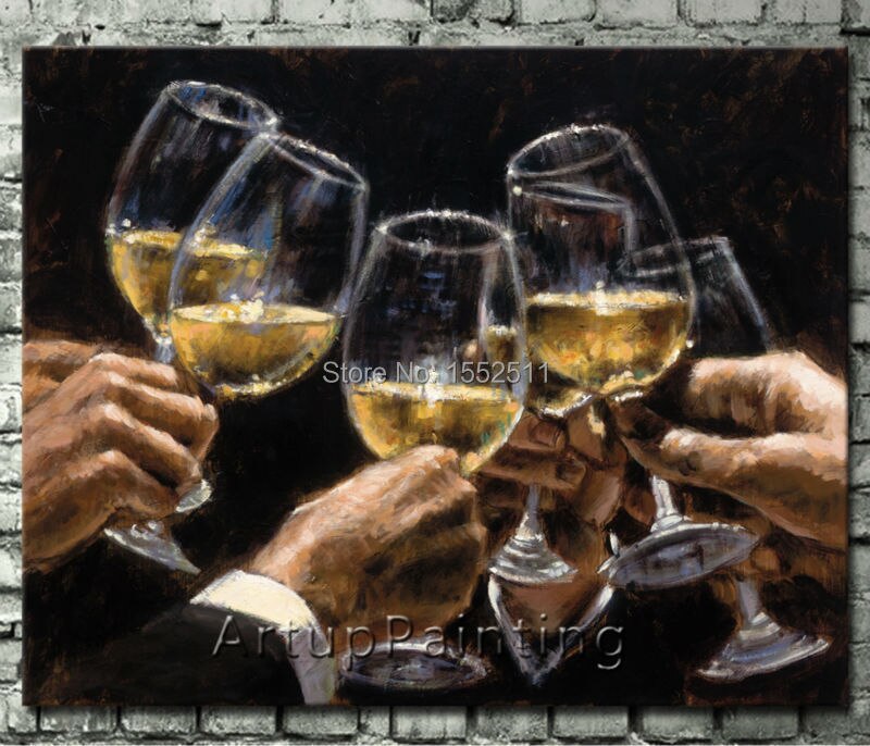 Pintura al &oacute;leo sobre lienzo de alta calidad, pintura pintada a mano, Still life, arte de pared, copas de vino, celebraci&oacute;n, Fabian Perez