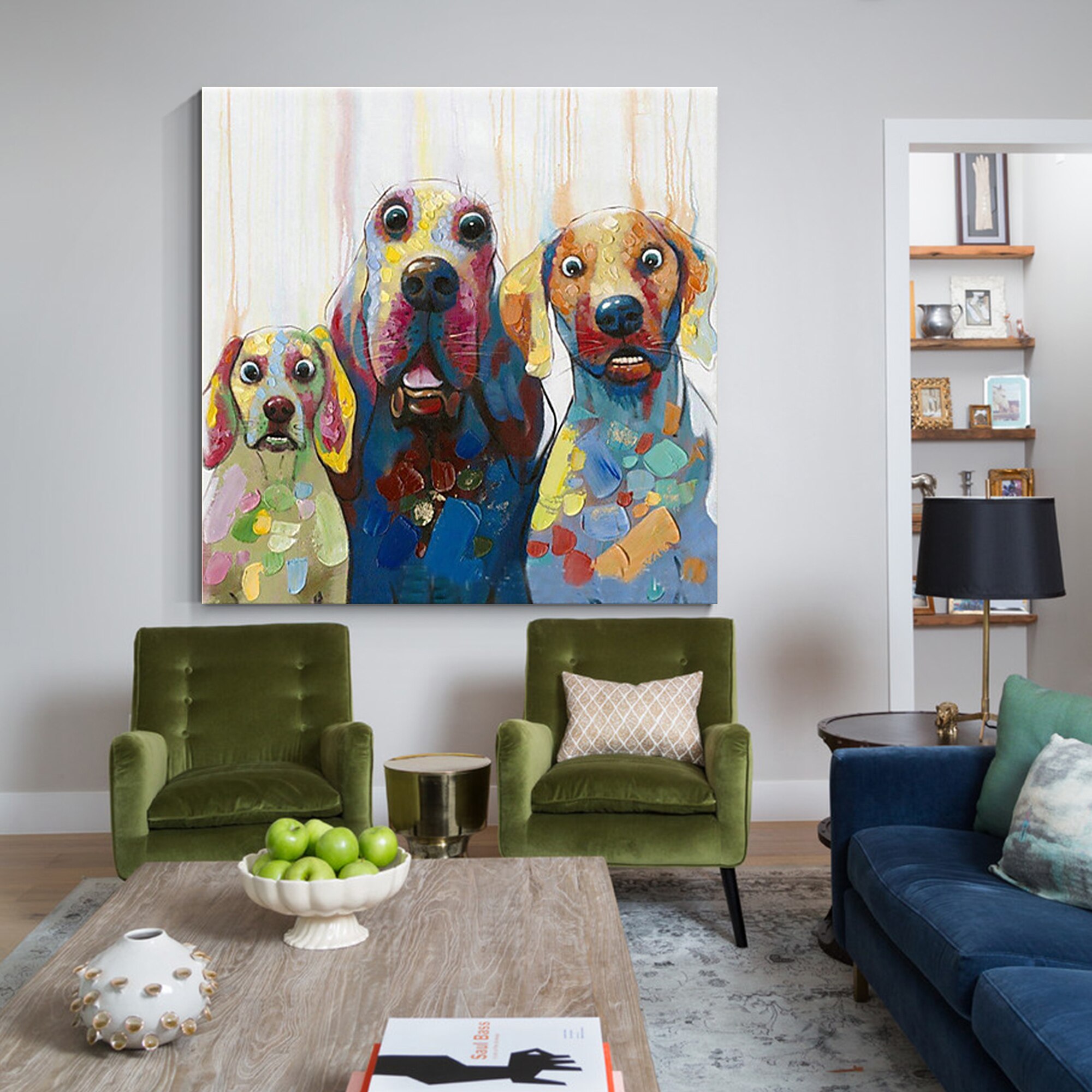 Pintura de perro en lienzo acr&iacute;lico, im&aacute;genes art&iacute;sticas de pared para sala de estar, decoraci&oacute;n del hogar, pintura de animales
