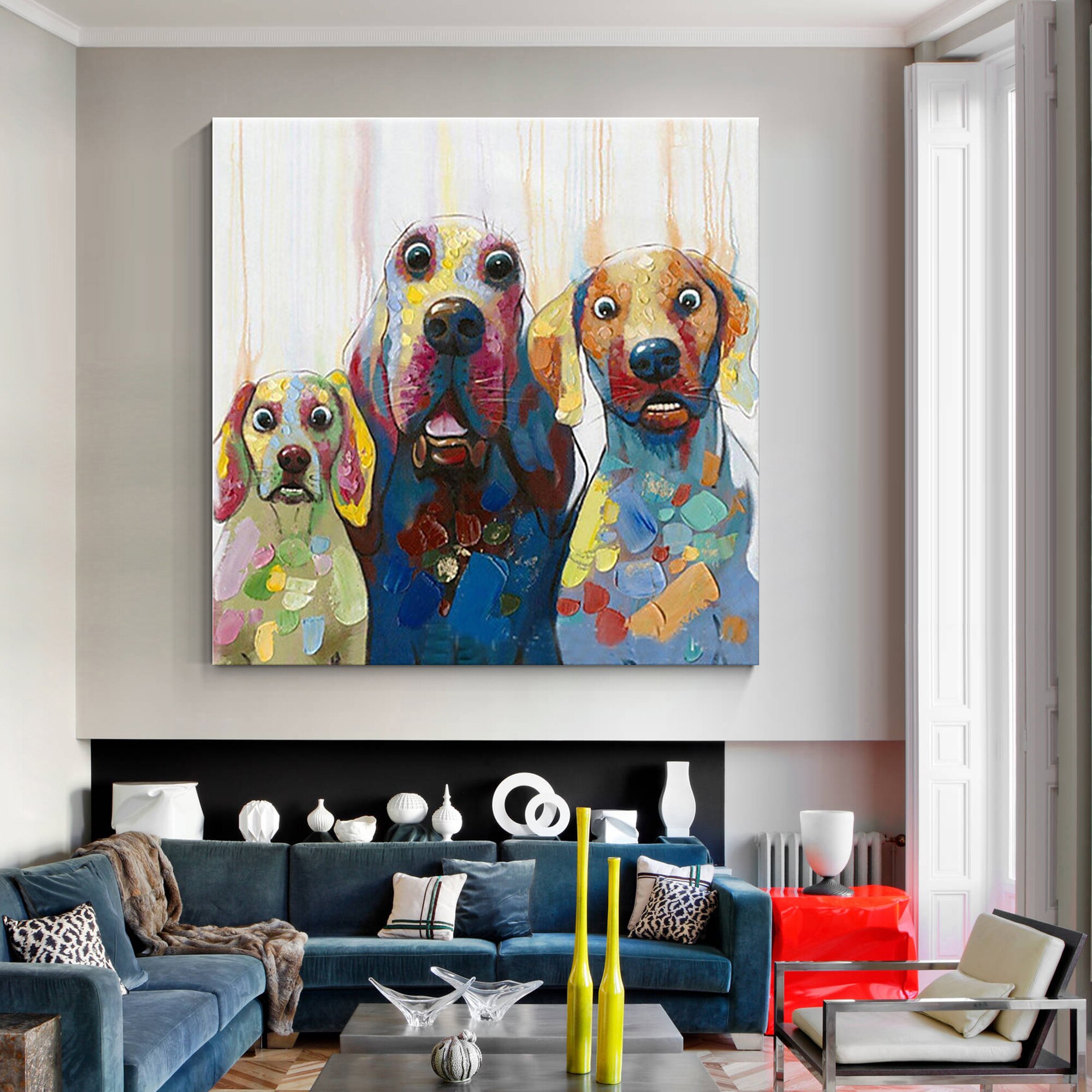 Pintura de perro en lienzo acr&iacute;lico, im&aacute;genes art&iacute;sticas de pared para sala de estar, decoraci&oacute;n del hogar, pintura de animales