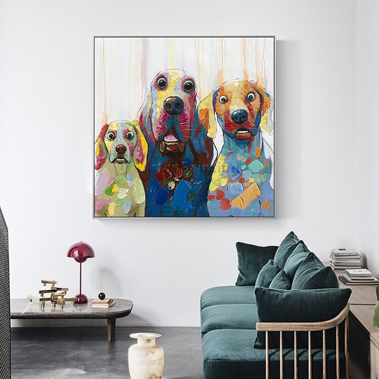 Pintura de perro en lienzo acr&iacute;lico, im&aacute;genes art&iacute;sticas de pared para sala de estar, decoraci&oacute;n del hogar, pintura de animales