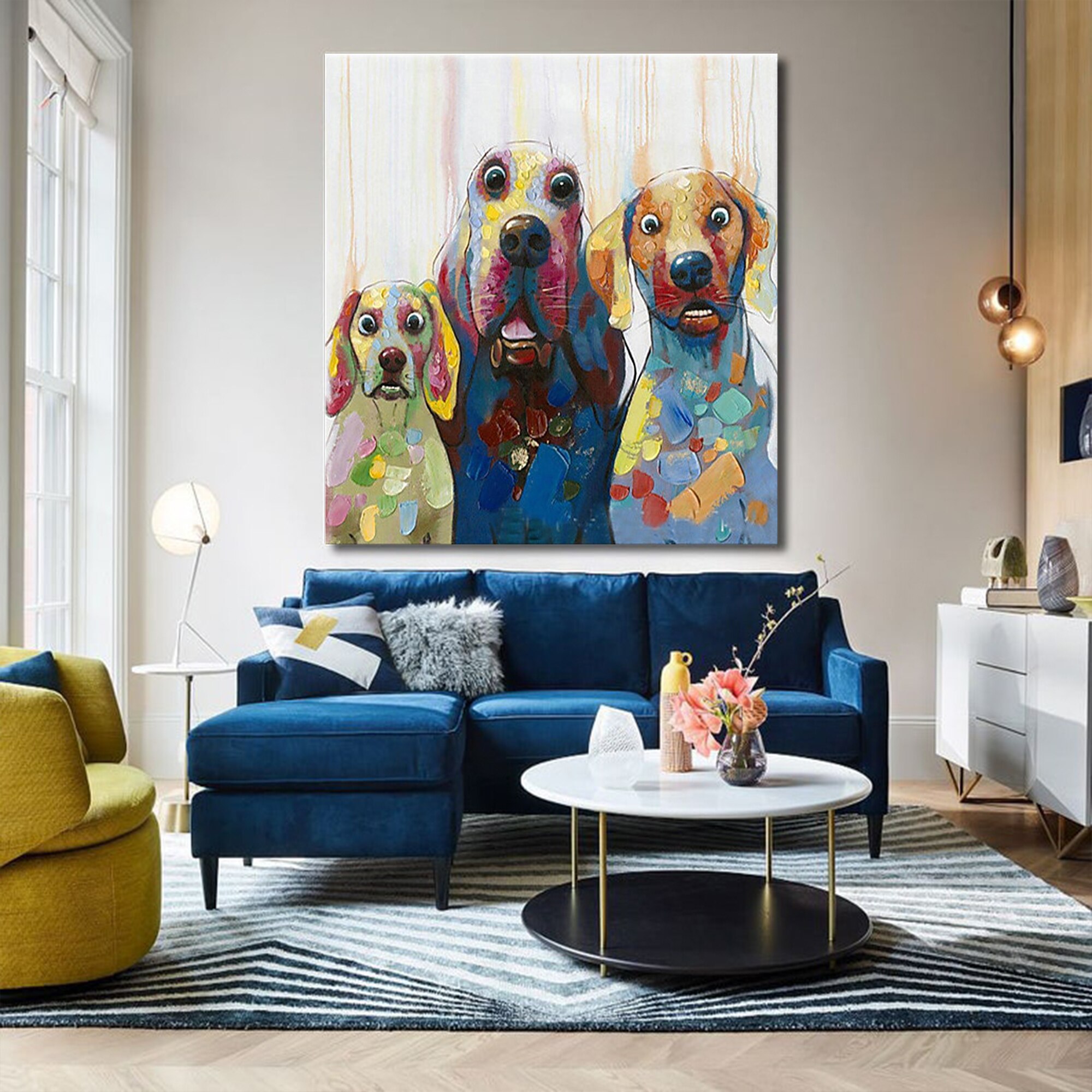 Pintura de perro en lienzo acr&iacute;lico, im&aacute;genes art&iacute;sticas de pared para sala de estar, decoraci&oacute;n del hogar, pintura de animales