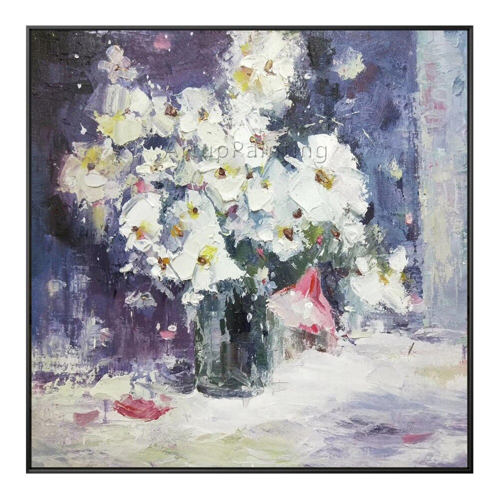 Pinturas al óleo de flores blancas pintadas a mano abstractas sobre lienzo, arte de pared, imágenes de decoración del hogar para decoración de pared de sala de estar Pinturas al óleo de flores blancas pintadas a mano abstractas sobre lienzo, arte de pared, imágenes de decoración del hogar para decoración de pared de sala de estar