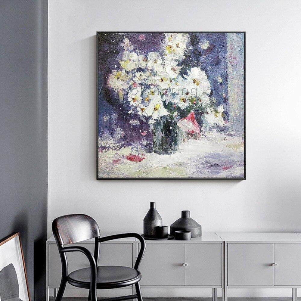 Pinturas al óleo de flores blancas pintadas a mano abstractas sobre lienzo, arte de pared, imágenes de decoración del hogar para decoración de pared de sala de estar Pinturas al óleo de flores blancas pintadas a mano abstractas sobre lienzo, arte de pared, imágenes de decoración del hogar para decoración de pared de sala de estar