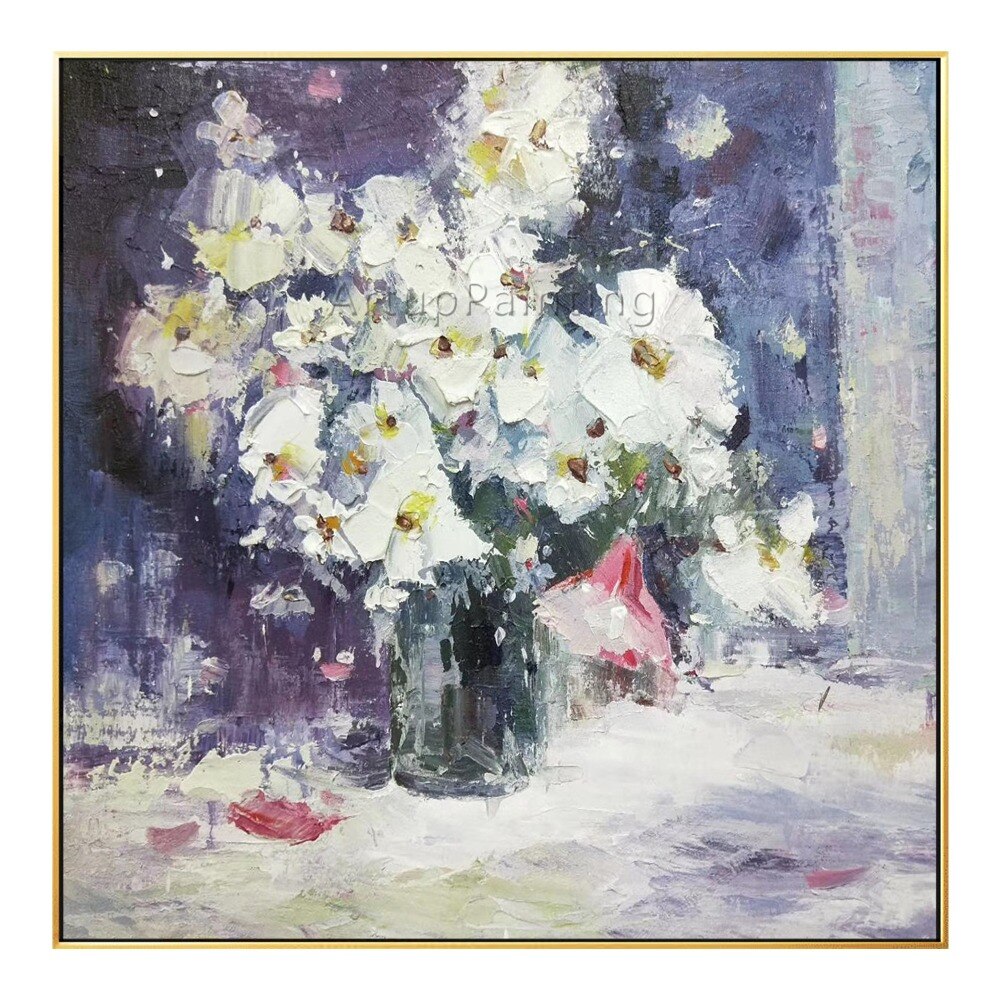 Pinturas al óleo de flores blancas pintadas a mano abstractas sobre lienzo, arte de pared, imágenes de decoración del hogar para decoración de pared de sala de estar Pinturas al óleo de flores blancas pintadas a mano abstractas sobre lienzo, arte de pared, imágenes de decoración del hogar para decoración de pared de sala de estar