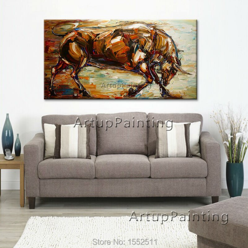 Cuadros decorativos de arte pop moderno, pinturas al &oacute;leo de animales abstractos, Toro sobre lienzo, im&aacute;genes art&iacute;sticas de pared para sala de estar pintadas a mano