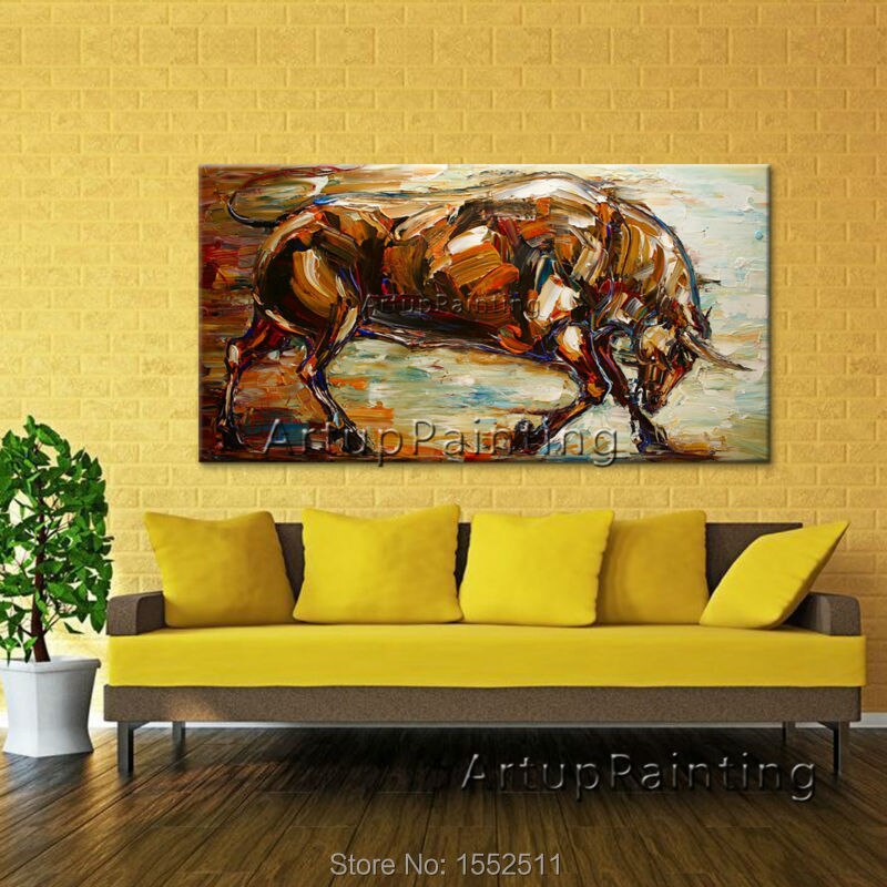 Cuadros decorativos de arte pop moderno, pinturas al &oacute;leo de animales abstractos, Toro sobre lienzo, im&aacute;genes art&iacute;sticas de pared para sala de estar pintadas a mano