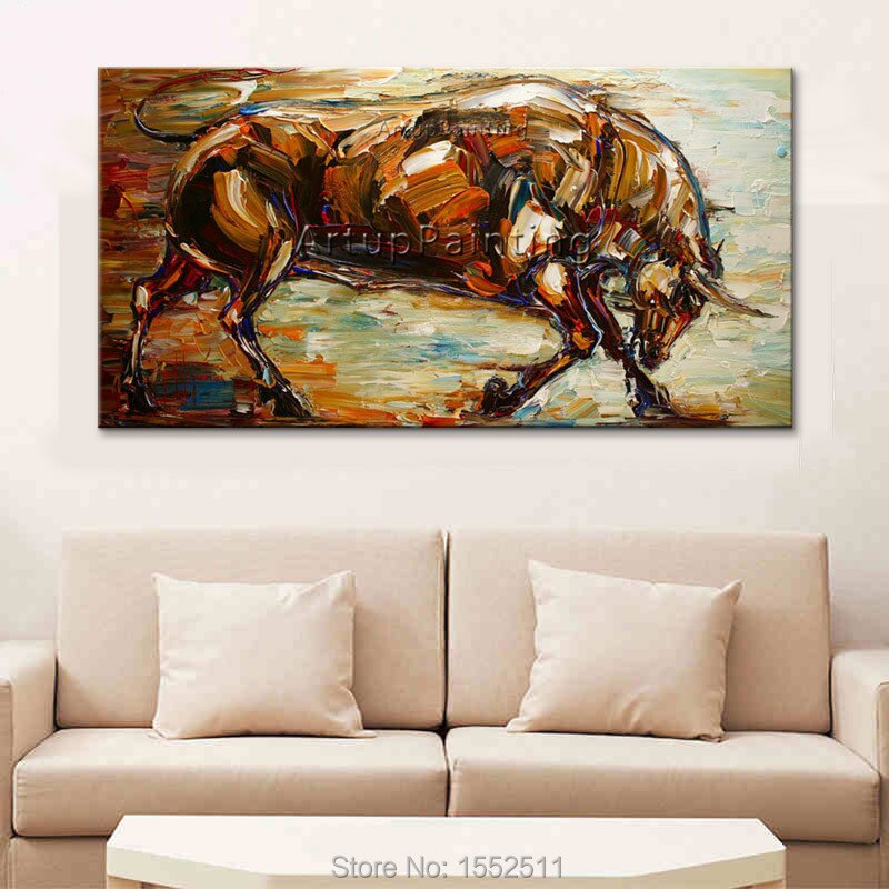 Cuadros decorativos de arte pop moderno, pinturas al &oacute;leo de animales abstractos, Toro sobre lienzo, im&aacute;genes art&iacute;sticas de pared para sala de estar pintadas a mano