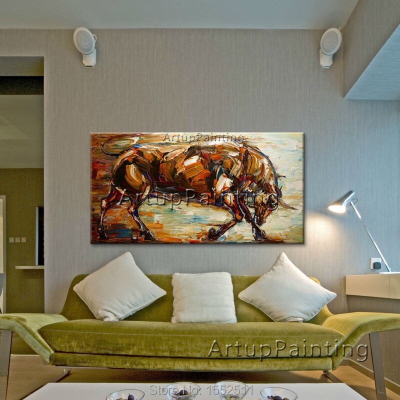 Cuadros decorativos de arte pop moderno, pinturas al &oacute;leo de animales abstractos, Toro sobre lienzo, im&aacute;genes art&iacute;sticas de pared para sala de estar pintadas a mano