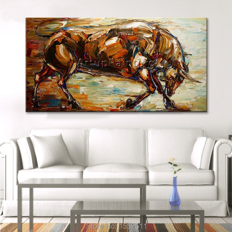 Cuadros decorativos de arte pop moderno, pinturas al &oacute;leo de animales abstractos, Toro sobre lienzo, im&aacute;genes art&iacute;sticas de pared para sala de estar pintadas a mano