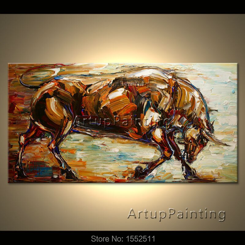 Cuadros decorativos de arte pop moderno, pinturas al &oacute;leo de animales abstractos, Toro sobre lienzo, im&aacute;genes art&iacute;sticas de pared para sala de estar pintadas a mano