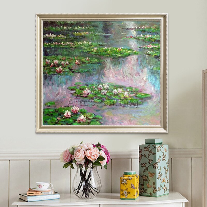 Pintura al &oacute;leo de Claude Monet sobre lienzo, pintura de paisaje, cuadros de pared de pintura de loto para sala de estar, pintado a mano de alta calidad