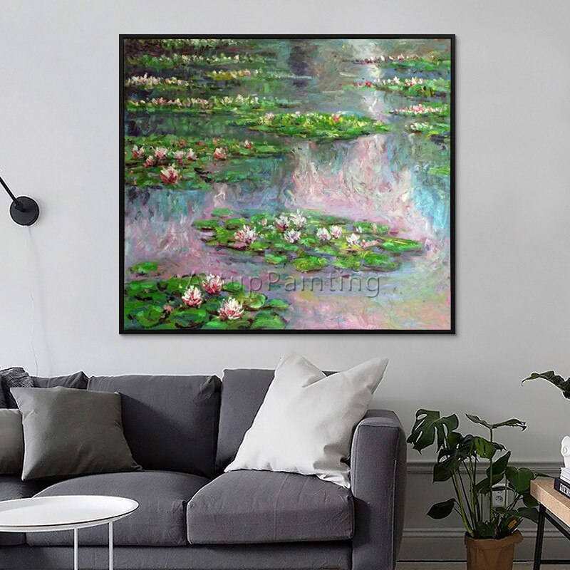 Pintura al &oacute;leo de Claude Monet sobre lienzo, pintura de paisaje, cuadros de pared de pintura de loto para sala de estar, pintado a mano de alta calidad