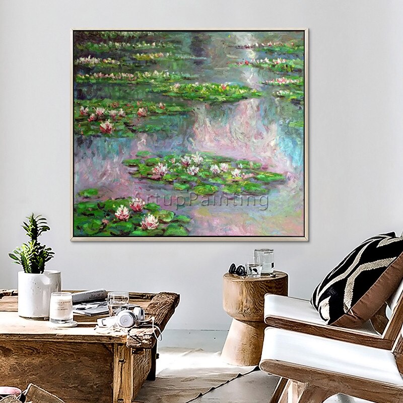 Pintura al &oacute;leo de Claude Monet sobre lienzo, pintura de paisaje, cuadros de pared de pintura de loto para sala de estar, pintado a mano de alta calidad