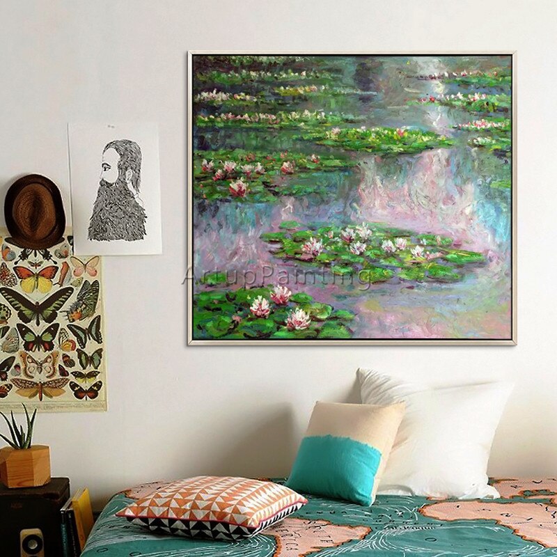 Pintura al &oacute;leo de Claude Monet sobre lienzo, pintura de paisaje, cuadros de pared de pintura de loto para sala de estar, pintado a mano de alta calidad