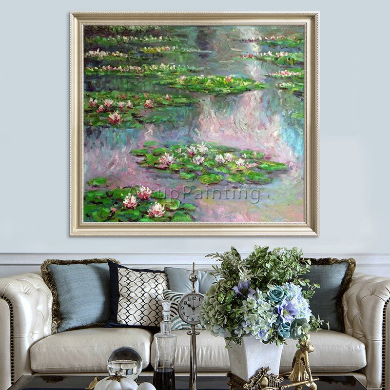 Pintura al &oacute;leo de Claude Monet sobre lienzo, pintura de paisaje, cuadros de pared de pintura de loto para sala de estar, pintado a mano de alta calidad
