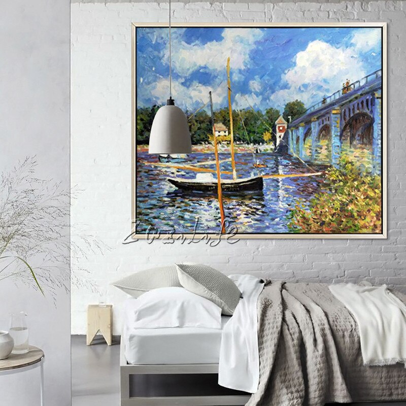 Claude Monet-pintura al &oacute;leo sobre lienzo, pintura de paisaje, barco, lago, im&aacute;genes de pared para sala de estar, decoraci&oacute;n del hogar, pintada a mano
