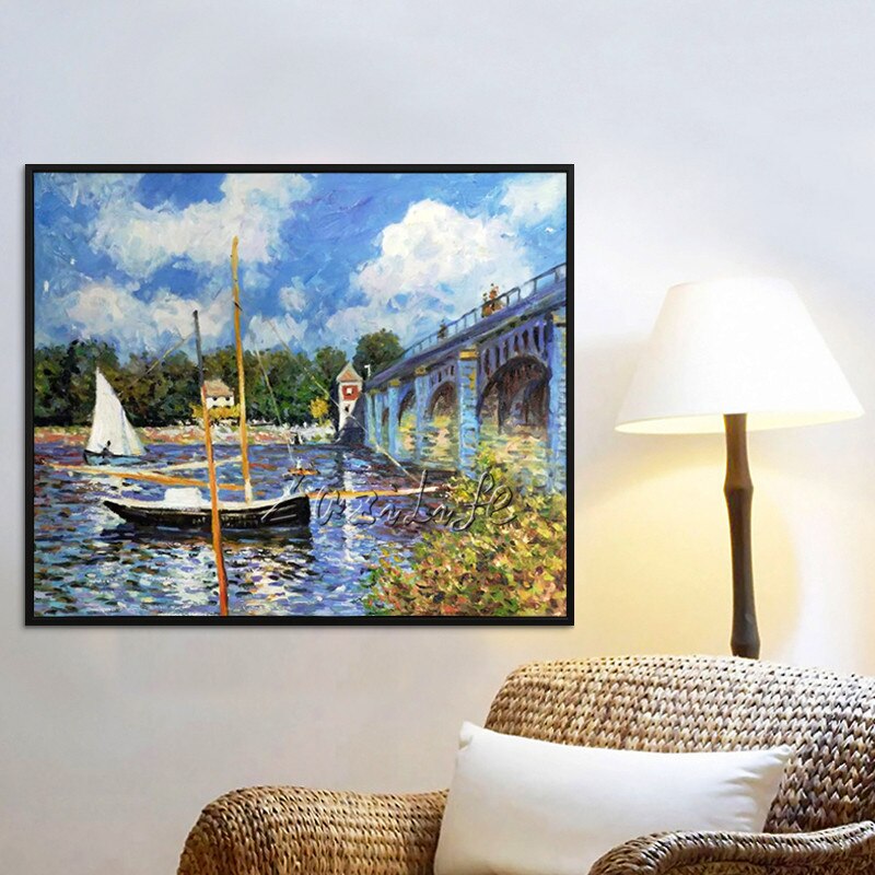 Claude Monet-pintura al &oacute;leo sobre lienzo, pintura de paisaje, barco, lago, im&aacute;genes de pared para sala de estar, decoraci&oacute;n del hogar, pintada a mano