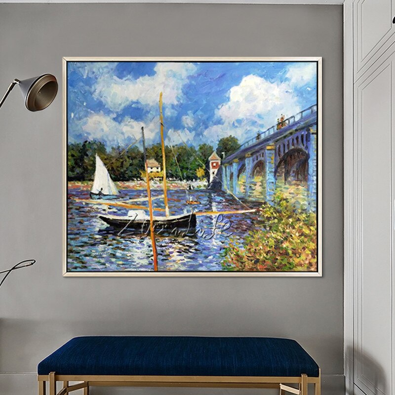 Claude Monet-pintura al &oacute;leo sobre lienzo, pintura de paisaje, barco, lago, im&aacute;genes de pared para sala de estar, decoraci&oacute;n del hogar, pintada a mano