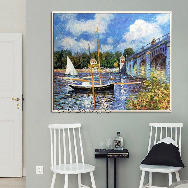 Claude Monet-pintura al &oacute;leo sobre lienzo, pintura de paisaje, barco, lago, im&aacute;genes de pared para sala de estar, decoraci&oacute;n del hogar, pintada a mano