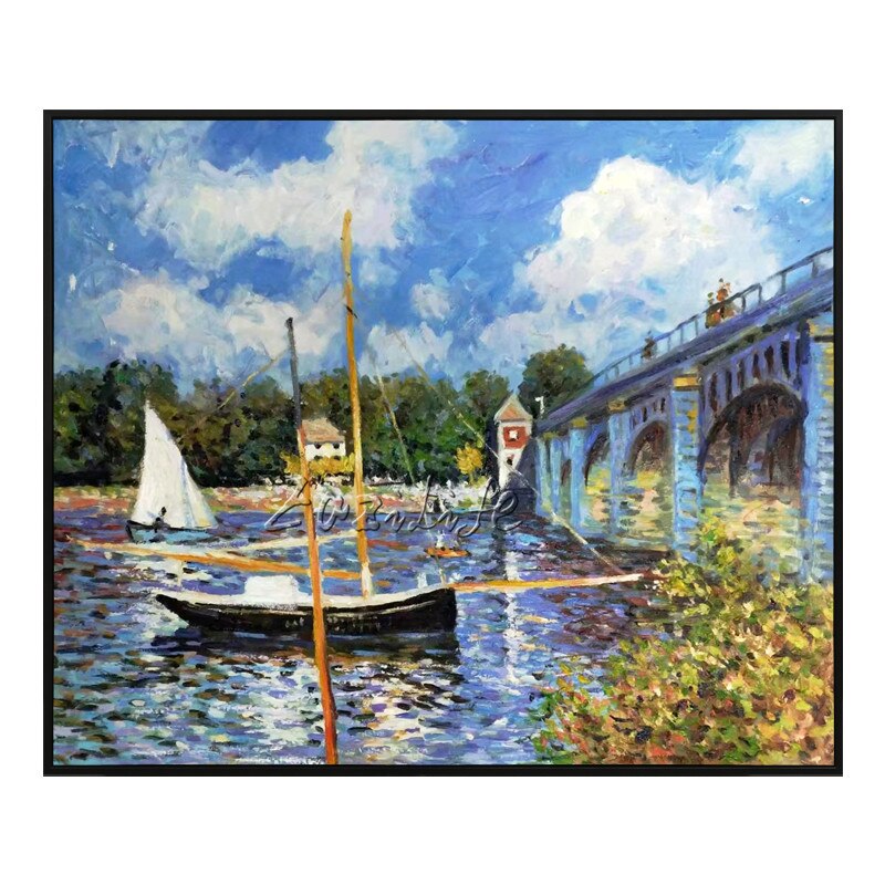 Claude Monet-pintura al &oacute;leo sobre lienzo, pintura de paisaje, barco, lago, im&aacute;genes de pared para sala de estar, decoraci&oacute;n del hogar, pintada a mano