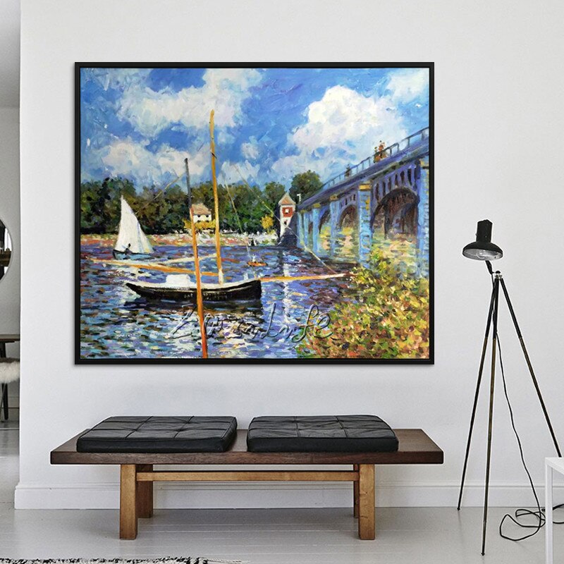 Claude Monet-pintura al &oacute;leo sobre lienzo, pintura de paisaje, barco, lago, im&aacute;genes de pared para sala de estar, decoraci&oacute;n del hogar, pintada a mano