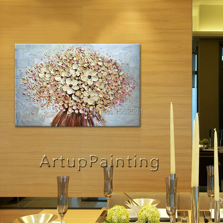 Paleta de pintura de pared pintada a mano de flores, cuchillo de flor salvaje, pintura al &oacute;leo abstracta, lienzo, decoraci&oacute;n moderna para habitaci&oacute;n, sala de estar 03