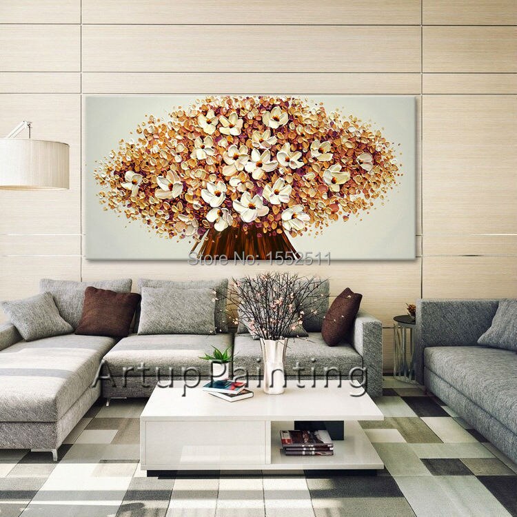 Paleta de pintura de pared pintada a mano de flores, cuchillo de flor salvaje, pintura al &oacute;leo abstracta, lienzo, decoraci&oacute;n moderna para habitaci&oacute;n, sala de estar 03