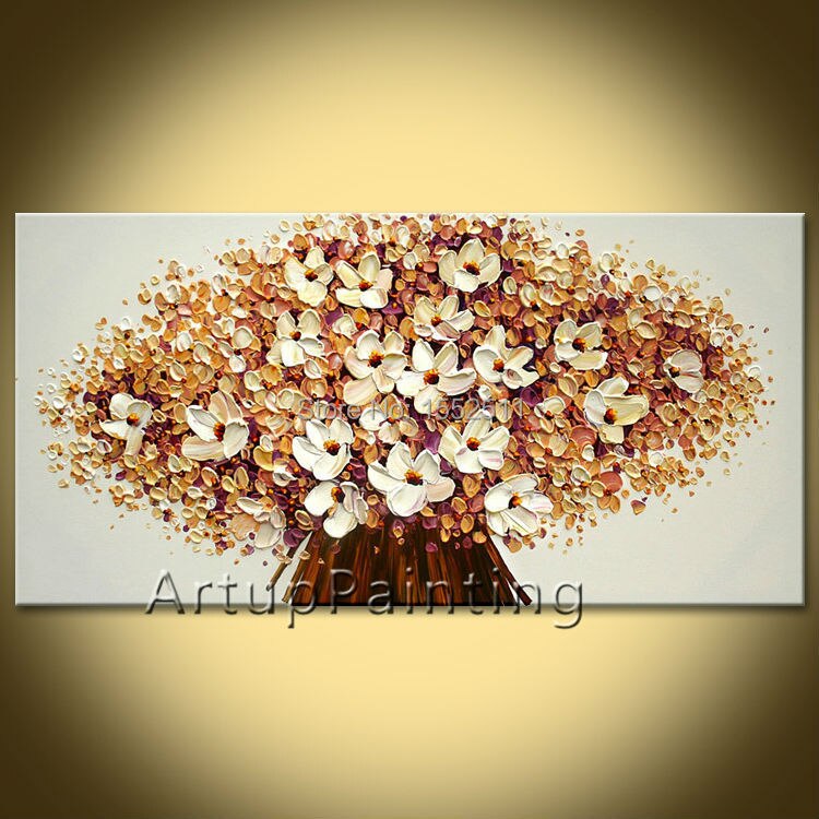 Paleta de pintura de pared pintada a mano de flores, cuchillo de flor salvaje, pintura al &oacute;leo abstracta, lienzo, decoraci&oacute;n moderna para habitaci&oacute;n, sala de estar 03