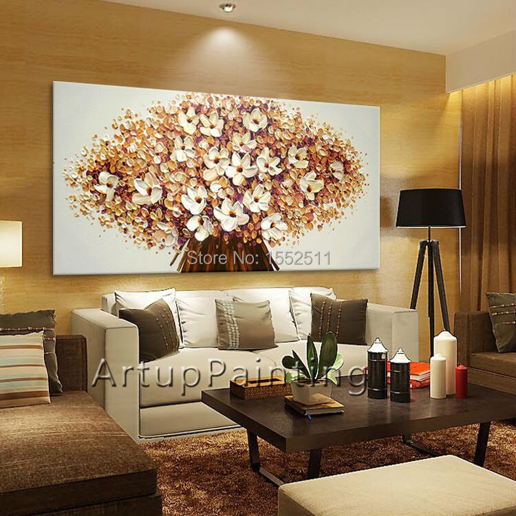 Paleta de pintura de pared pintada a mano de flores, cuchillo de flor salvaje, pintura al &oacute;leo abstracta, lienzo, decoraci&oacute;n moderna para habitaci&oacute;n, sala de estar 03